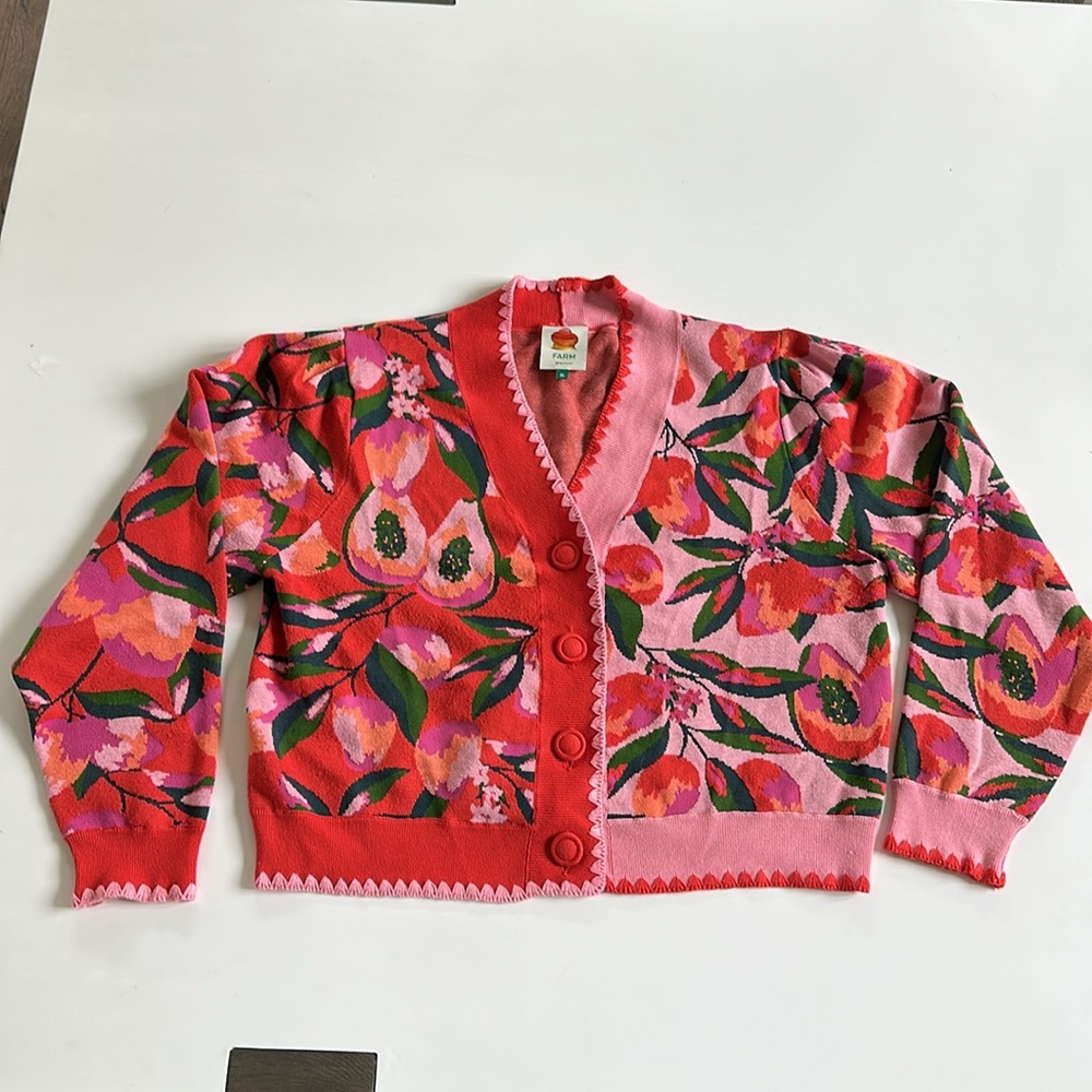 Farm Rio mixed papaya, knit cardigan XL Amaya papaya love Island - Picture 2 of 14